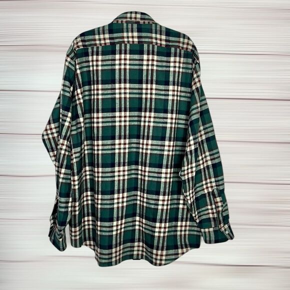 Vintage L.L. Bean Main USA Flannel Button Up Shirt Cotton Plaid Green XXL Tall - Picture 10 of 13